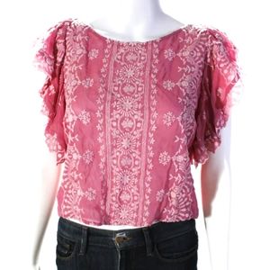 Loveshackfancy Embroidered Flutter Sleeve Top in Antique Rose